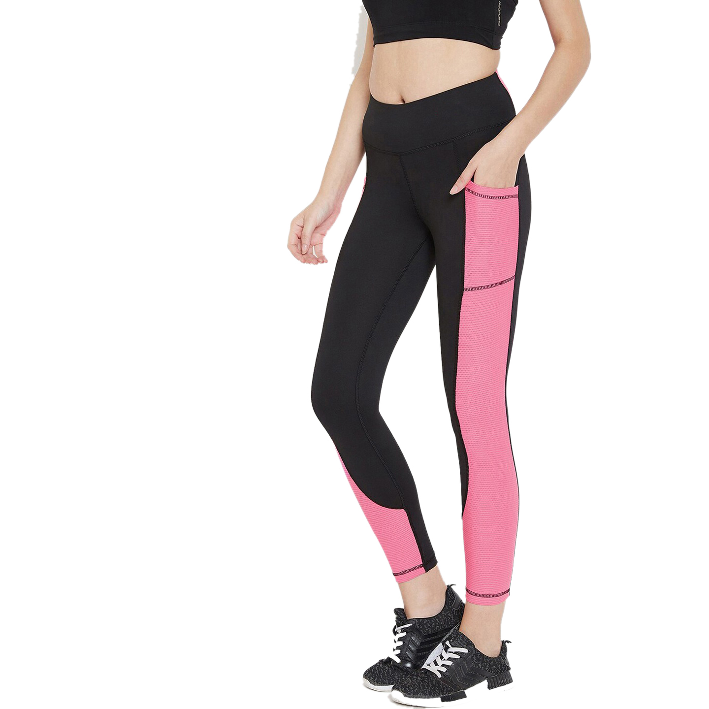 Black & Pink colorblocked Gym Leggingd