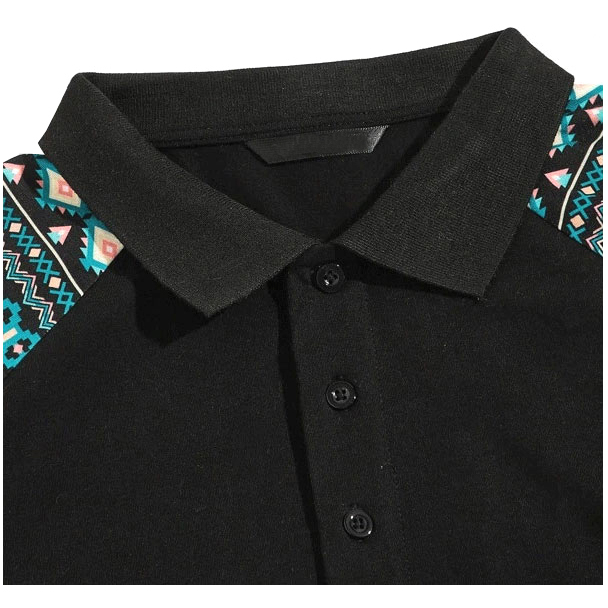 Geometric Print Raglan Sleeve Polo Shirt