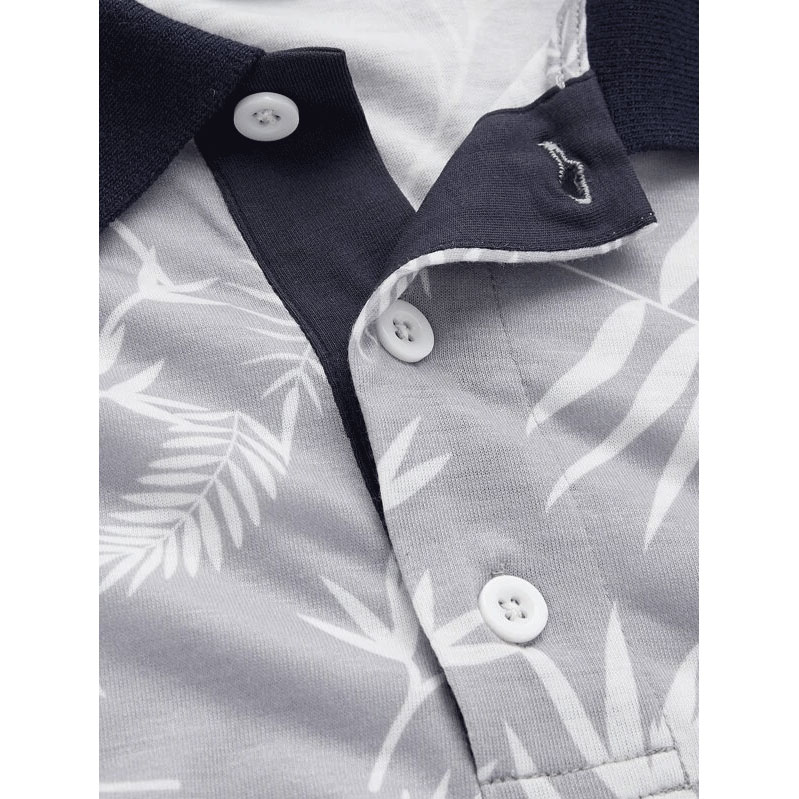 Contrast Collar Floral Print Polo Shirts